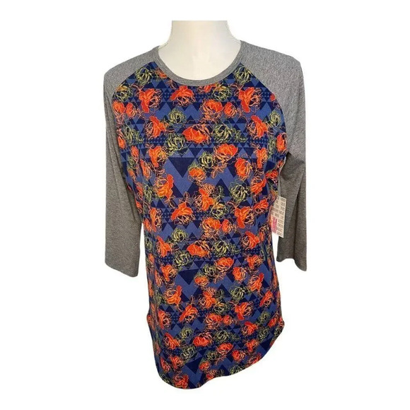 NEW LuLaRoe Size Medium Randy Henley Geometric Roses 3/4 Sleeve Baseball Tee NWT - Picture 1 of 4